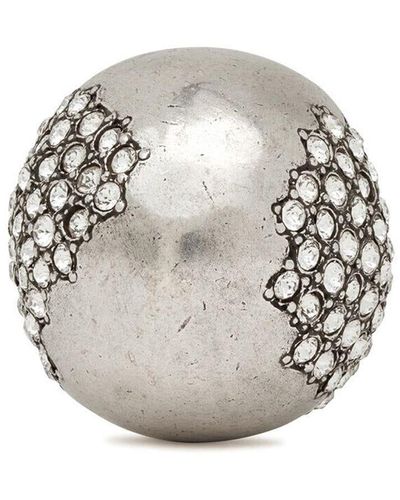 Saint Laurent Crystal-embellished Rounded Ring - Grey