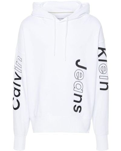 Calvin Klein Logo-embroidered Cotton Hoodie - White