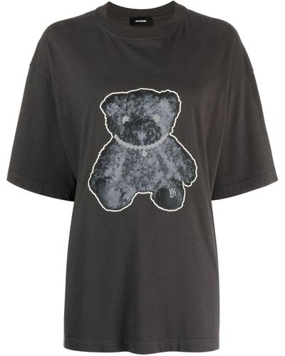 we11done Katoenen T-shirt Met Teddybeerprint - Zwart