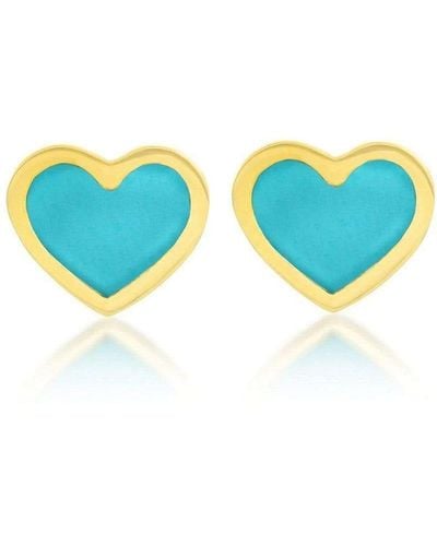 Jennifer Meyer 18kt Yellow Gold Turquoise Inlay Xs Heart Stud Earrings - Metallic