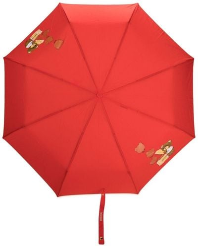 Moschino Paraguas compacto con asa Teddy Bear - Rojo