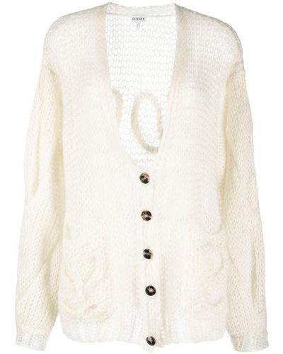 Loewe Bishop-sleeved Open-knit Cardigan - Natural