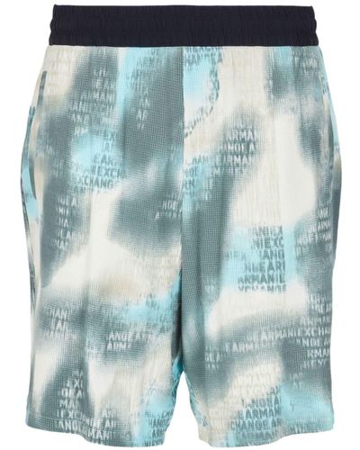 Armani Exchange Stretch-jersey Shorts Met Logoprint - Blauw
