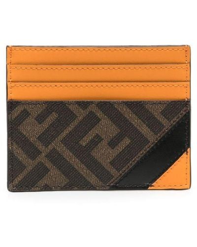 Fendi Colour-Block Leather Cardholder - Orange