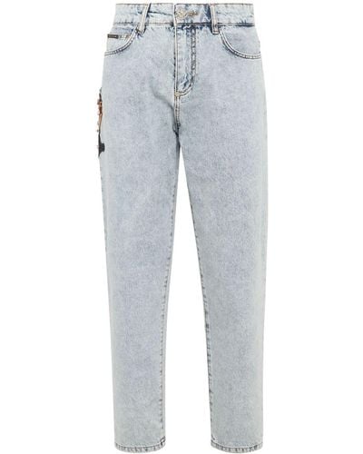 Philipp Plein Paisley-embroidered Wide-leg Jeans - Blauw