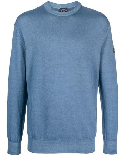 Paul & Shark Fein gestrickter Pullover mit Logo - Blau