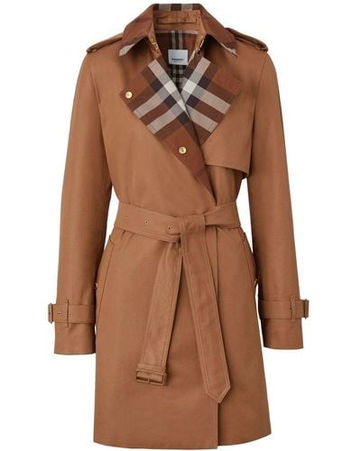 Burberry Check-panel Trench Coat - Brown