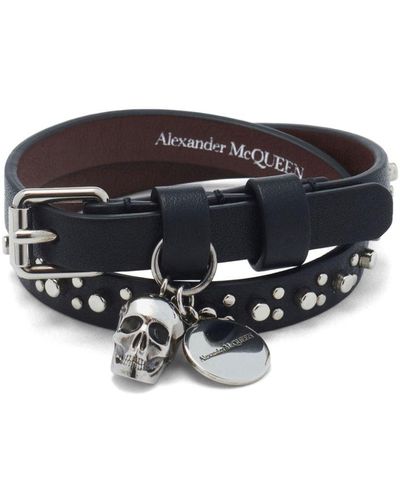 Alexander McQueen Skull Double-wrap Leather Bracelet - Men's - Calf Leather - Black