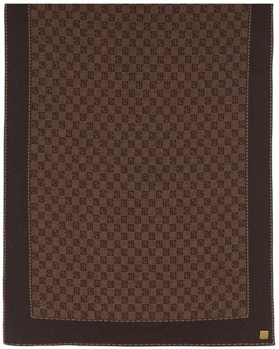 Balmain Monogram-pattern Fine-knit Scarf - Brown