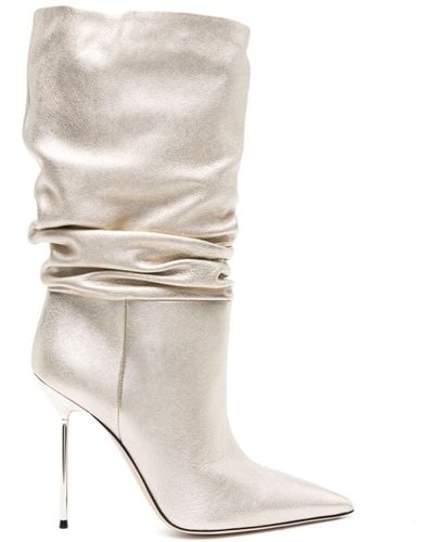 Paris Texas Slouchy Metallic Leather Boots - White