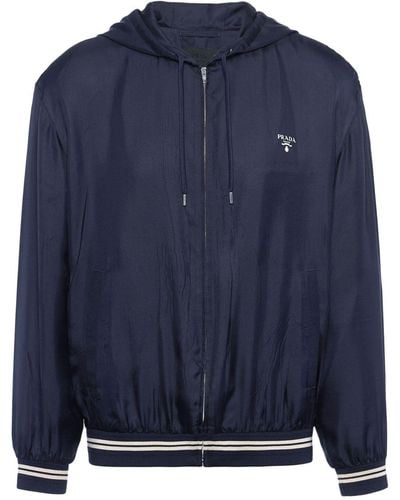 Prada Logo-print Silk Hooded Jacket - Blue
