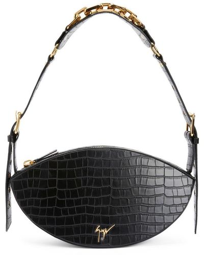 Giuseppe Zanotti Crocodile-embossed Almond Shoulder Bag - Black