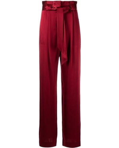 Michelle Mason High-waisted Pleated Silk Pants - Red