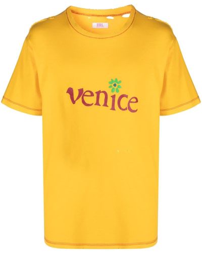 ERL Venice-print Distressed T-shirt - Yellow
