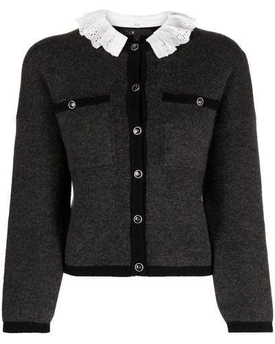 Maje Lace-collar Wool Cardigan - Black