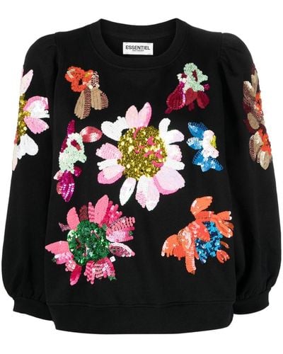Essentiel Antwerp Enna Sequin-embellished Organic Cotton Sweatshirt - Black