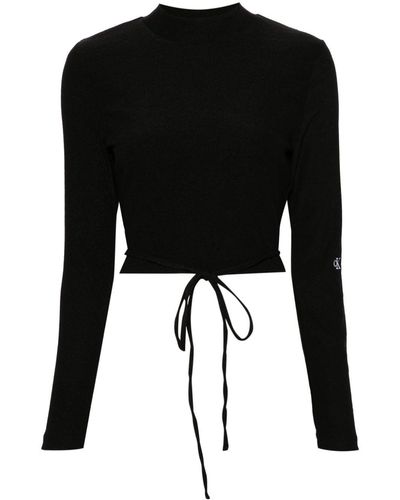 Calvin Klein Mock-neck Open-back Blouse - Black