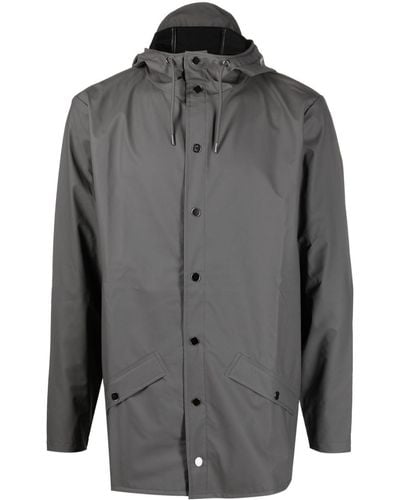 Rains Drawstring-hooded Buttoned Rain Jacket - Grey