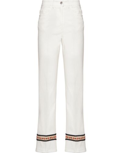 Miu Miu Cropped-Jeans mit Blumenstickerei - Weiß