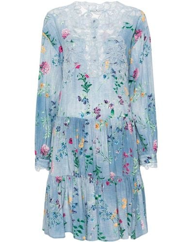 Ermanno Scervino Seiden-Minikleid mit Blumen-Print - Blau