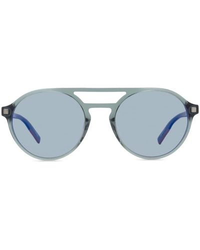 Zegna Logo-lettering Round-frame Sunglasses - Blue