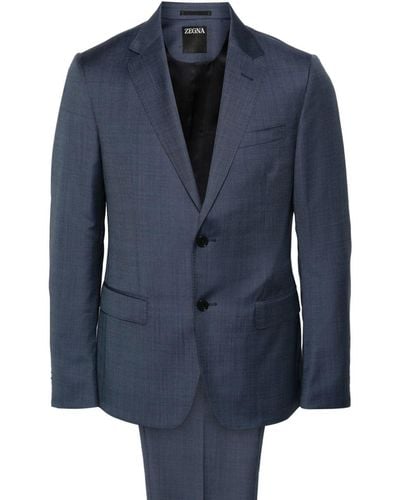 Zegna Wool Single-breasted Suit - Blue