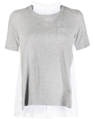 Sacai Round Neck Cotton T-shirt - Gray