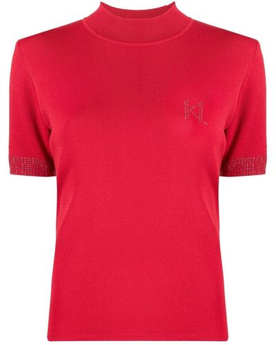 Karl Lagerfeld Rhinestone Short-sleeve Knitted Top - Red