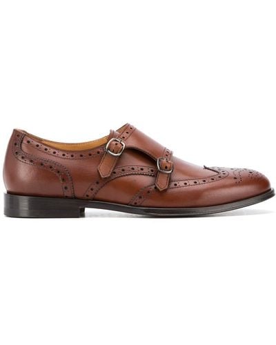 SCAROSSO Kate Leather Monk Shoes - Brown
