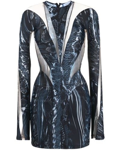 Mugler Semi-transparentes Kleid mit Print - Blau