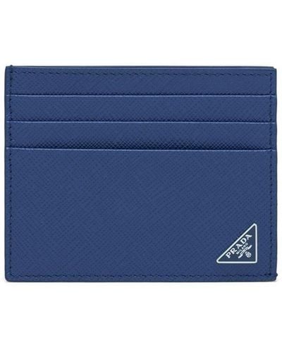Prada Porte-cartes en cuir à logo triangle - Bleu