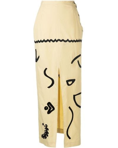 Nanushka Motif-print High-slit Midi Skirt - Natural
