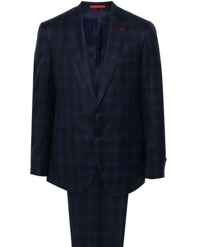 Isaia Plaid-check Single-breasted Suit - Blue