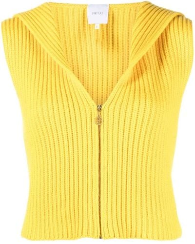Patou Ribbed Knit Zip-up Top - Yellow