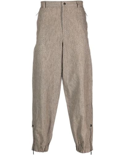 Emporio Armani Perforated-embellished Linen Tapered Pants - Gray