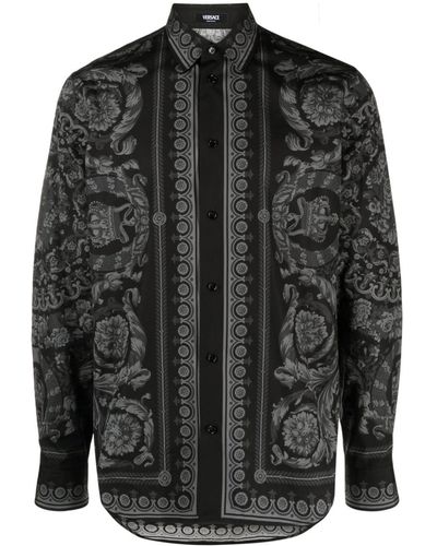 Versace Katoenen Overhemd Met Barokprint - Zwart