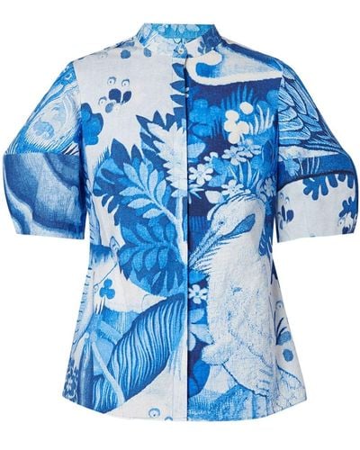 Erdem Graphic-print Cotton Shirt - Blue