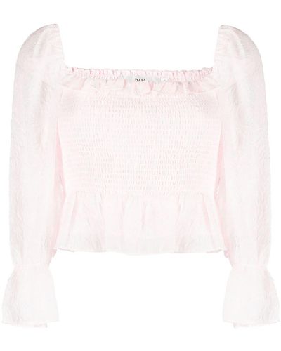 B+ AB Floral-print Textured Blouse - Pink