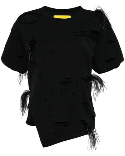 Marques'Almeida T-shirt orné de plumes à effet usé - Noir