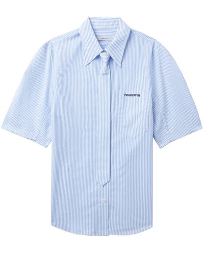 Pushbutton Striped Cotton Shirt - Blue