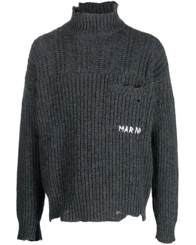 Marni Distressed-Pullover mit Zopfmuster - Grau