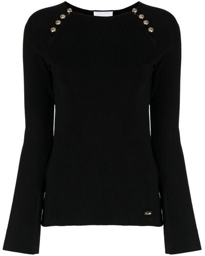 Camilla Button-detail Knitted Top - Black