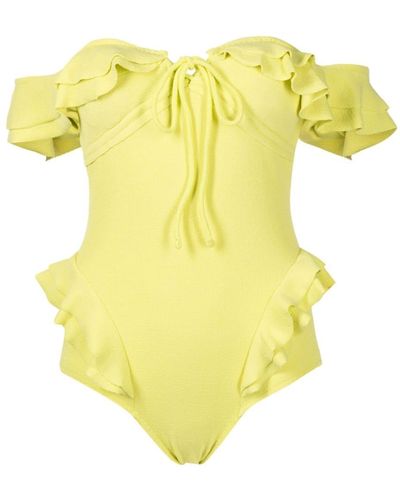 Clube Bossa Lanzo Ruffled Off-shoulder Swimsuit - Yellow