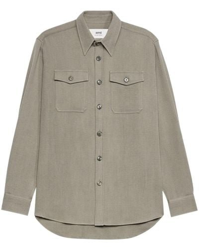 Ami Paris Pointed-collar Wool Shirt Jacket - Grey