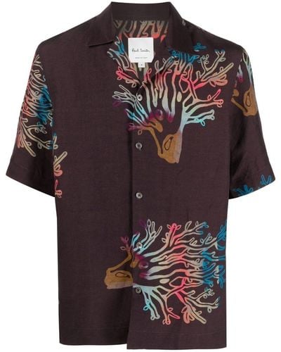 Paul Smith Coral-print Short Sleeve Shirt - Black