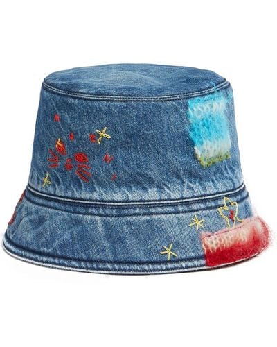 Marni Star-embroidered Denim Bucket Hat - Blue