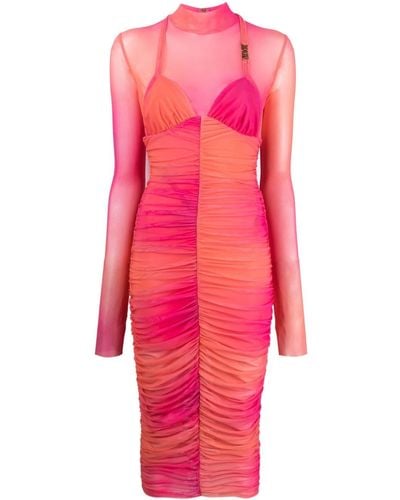 Versace ロゴプレート シャーリング ドレス - ピンク