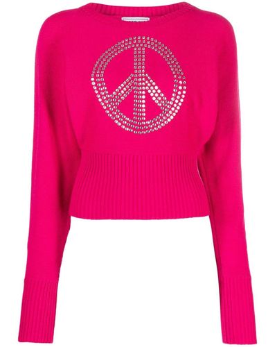 Moschino Jeans Pullover mit Strass-Logo - Pink