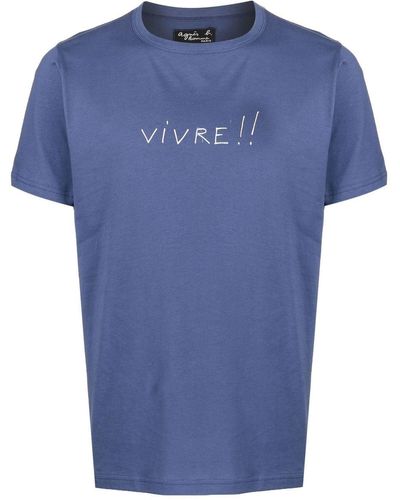 agnès b. Vivre Text-print T-shirt - Blue