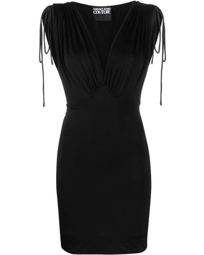 Versace V-neck Sleeveless Minidress - Black